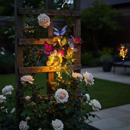 Solar Butterfly Lights – Warm White Fence Trellis