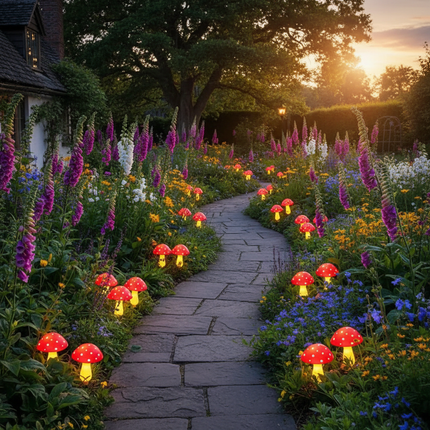 Solar Mushroom Lights – Cottage Pathway