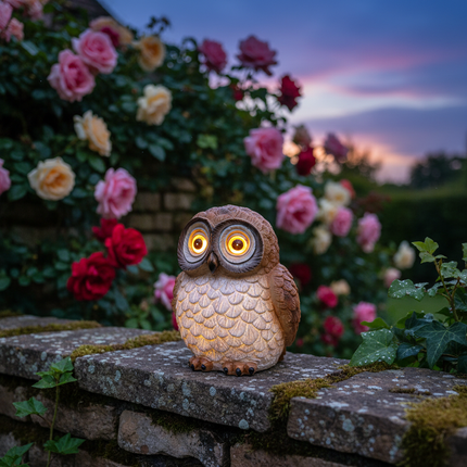 Solar Owl Light – Brown Stone Wall