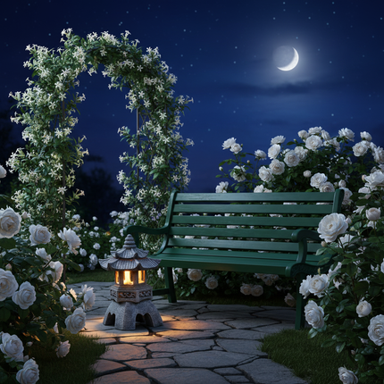 Solar Pagoda Lantern – Night Garden Bench