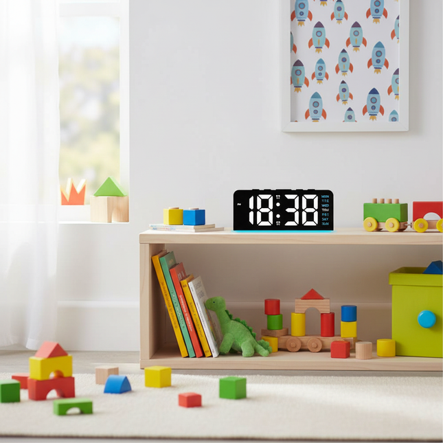 White shell blue accent kids room