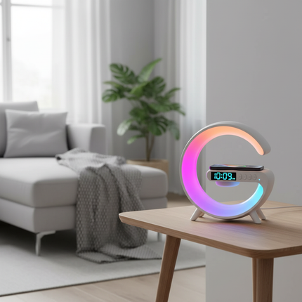 White VIKEFON wireless charger in British living room